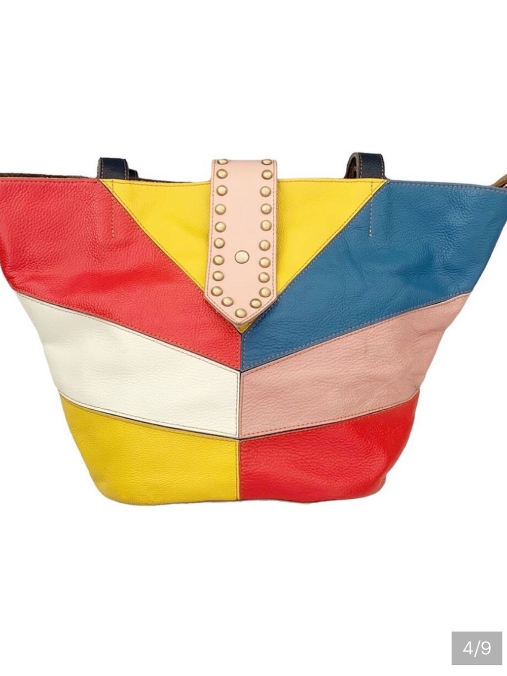 AMERI LEATHER THEA Multicolor Colorblock Dual Handle Tote Bag